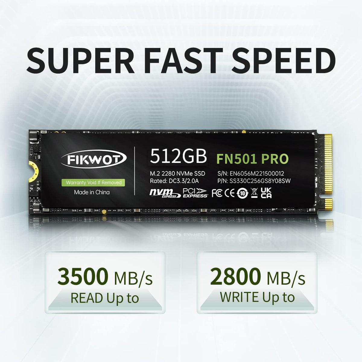 Fikwot FN501 Pro NVMe SSD 512GB M.2 2280 Up to 3500MB/s PCIe Gen3 x4 3D TLC NAND Internal Solid State Drive, SLC Cache Compatible with Laptops & Desktops