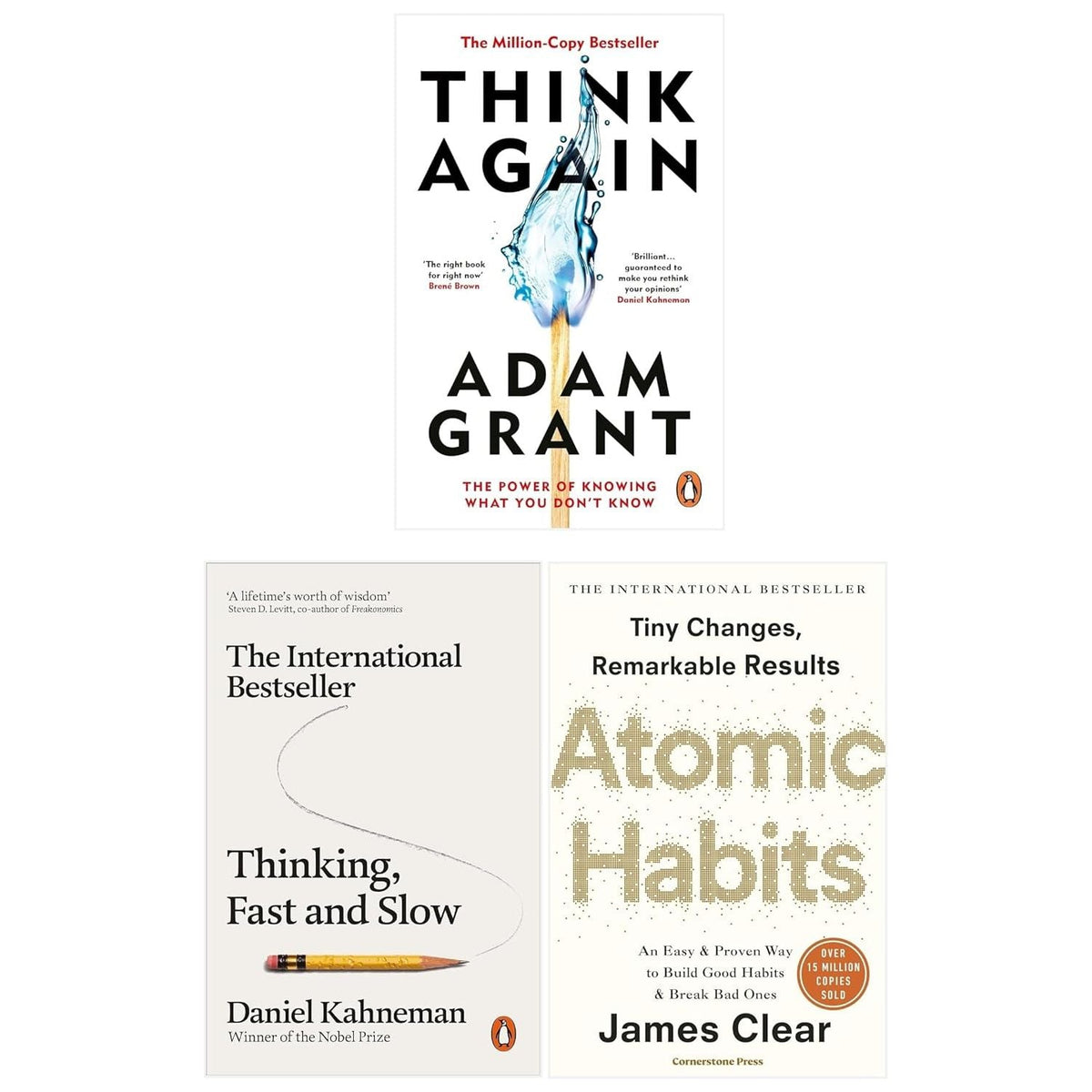 Think Again, Atomic Habits and Thinking and Fast and Slow 3 Books Collection Set - OilBoyal