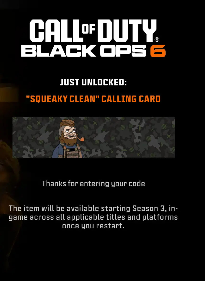 Call of duty Black Ops 6 x Dr Squatch "Squeaky Clean" Calling Card Exclusive