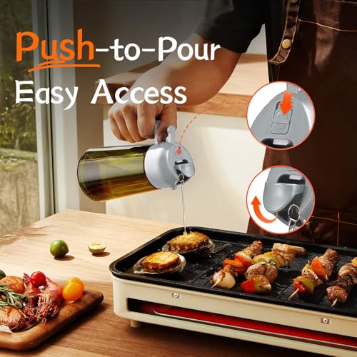 TrendPlain - Original 16oz/470ml Olive Oil Dispenser Bottle for Kitchen Gadgets and Air Fryer Accessories - Olive Oil Sprayer for Cooking w/Stickers - Ash
