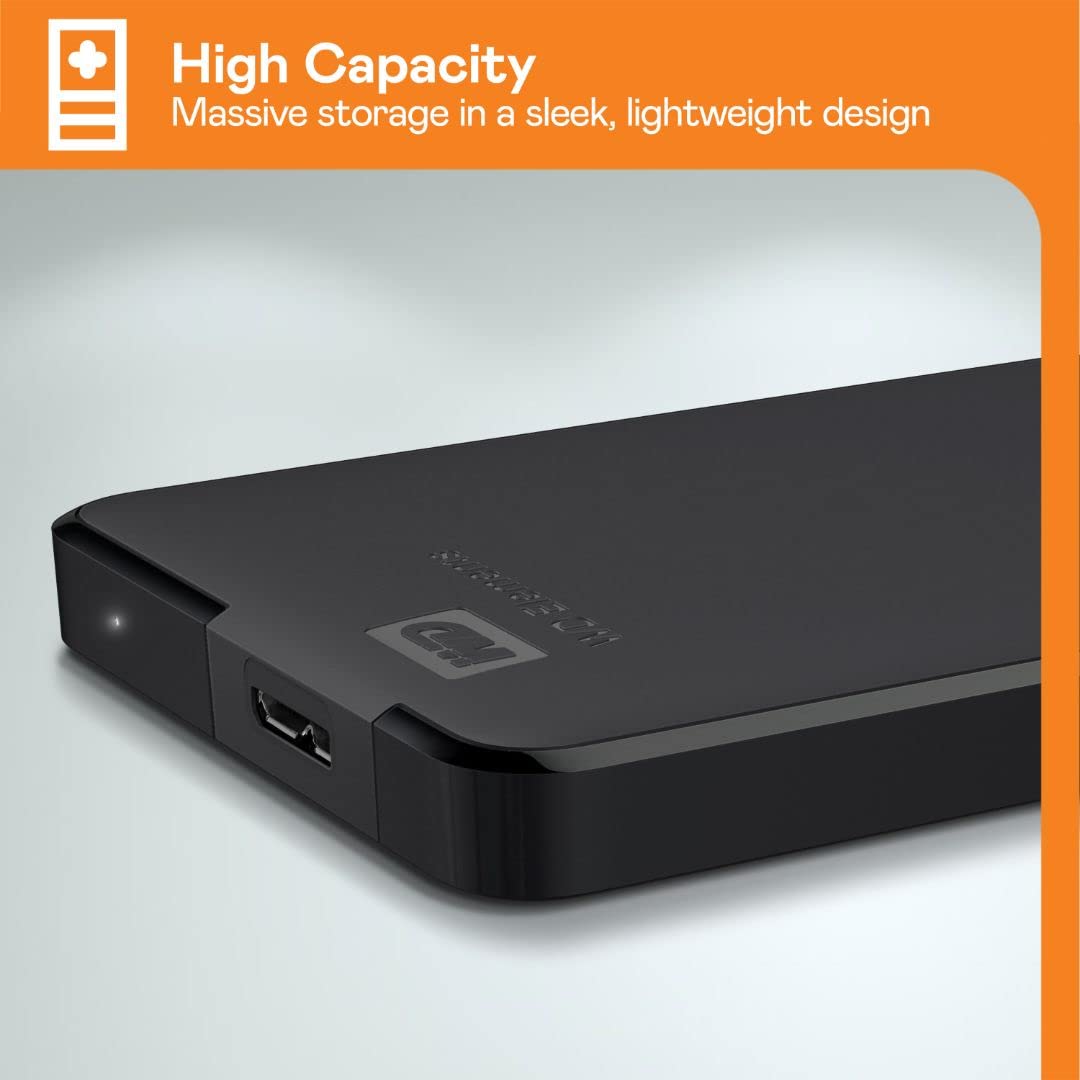 WD 2TB Elements portable external hard drive, USB 3.0 interface, portable external storage, Plug-and-Play, SuperSpeed USB 3.2 Gen 1, Formatted for PC and Mac, Black