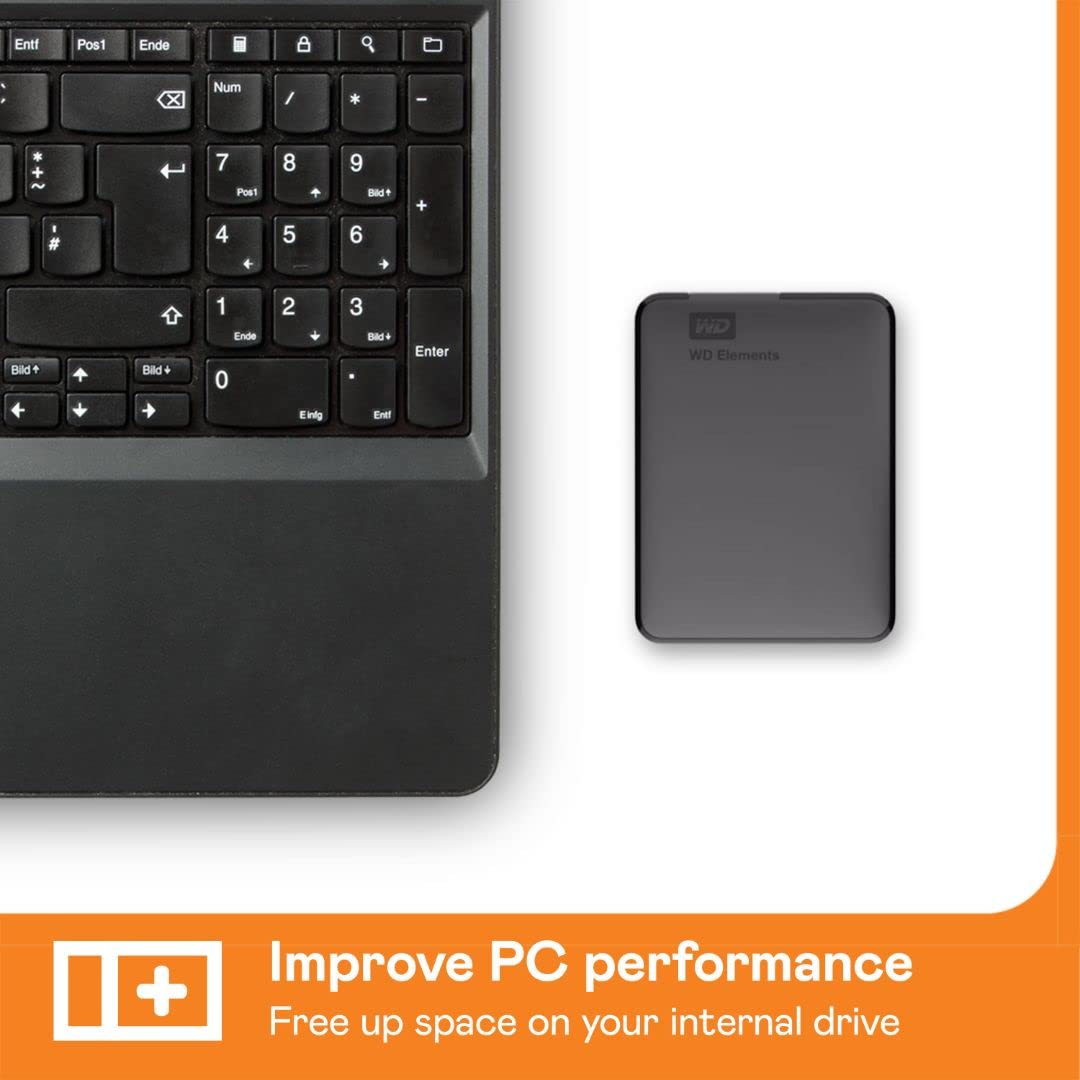 WD 2TB Elements portable external hard drive, USB 3.0 interface, portable external storage, Plug-and-Play, SuperSpeed USB 3.2 Gen 1, Formatted for PC and Mac, Black
