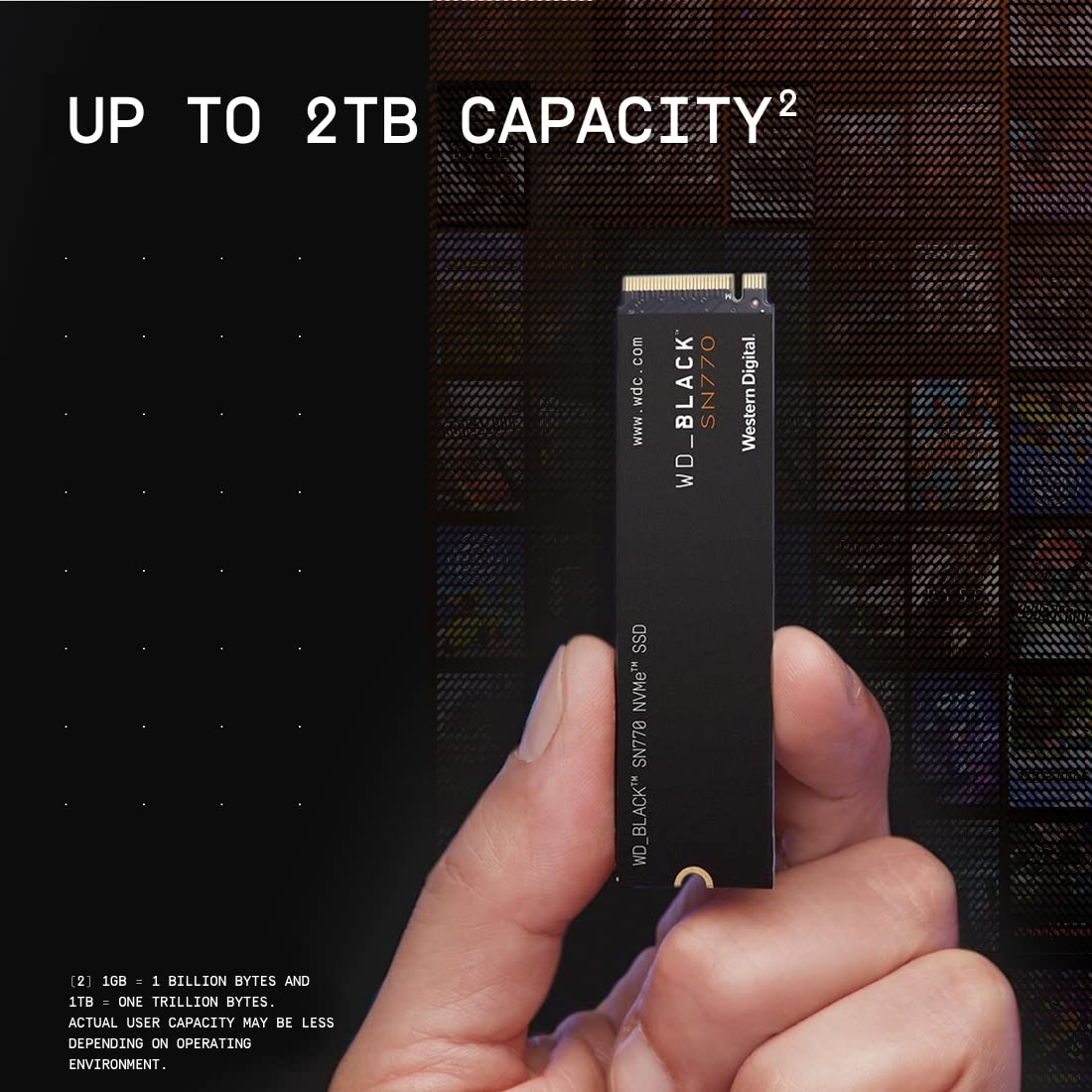 WD_BLACK SN770 2TB NVMe M.2 SSD, M.2 2280 NVMe SSD, Gaming Solid State drive, PCIe Gen4 NVMe, High Performance Gaming drive, Read speeds up to 5150 MB/s, Black