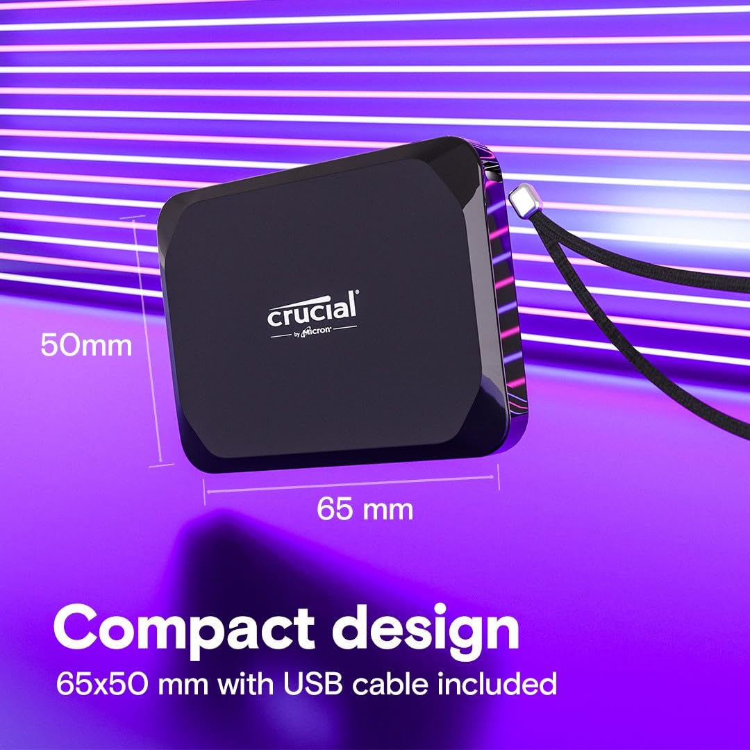 Crucial X9 2TB Portable External SSD - Up to 1050MB/s, External Solid State Drive, compatible with Xbox, PC and Mac, USB-C 3.2 - CT2000X9SSD902