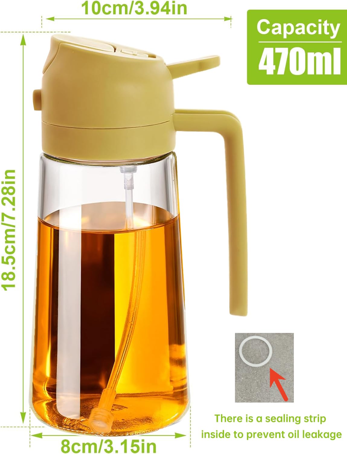 TKSDWBLTY 4 Pack 16oz/470 ml Olive Oil Dispenser Bottle 2 in 1 Clear Glass Oil Sprayer and Container Refillable Vinegar Dispenser with Automatic Cap Portable Spray Bottle for Cooking Baking Orange