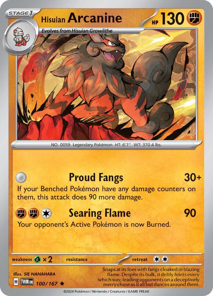 Hisuian Arcanine (100/167) (Non-Holo) (Deck Exclusive) [Scarlet & Violet: Twilight Masquerade] - Shop at oilboyal