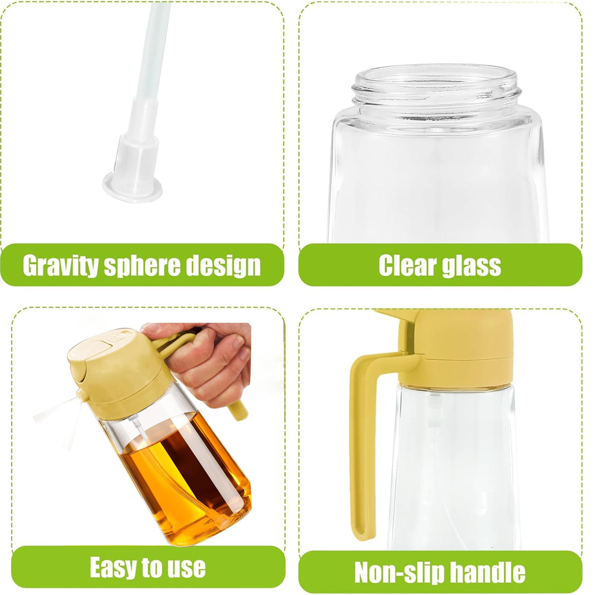 TKSDWBLTY 4 Pack 16oz/470 ml Olive Oil Dispenser Bottle 2 in 1 Clear Glass Oil Sprayer and Container Refillable Vinegar Dispenser with Automatic Cap Portable Spray Bottle for Cooking Baking Orange