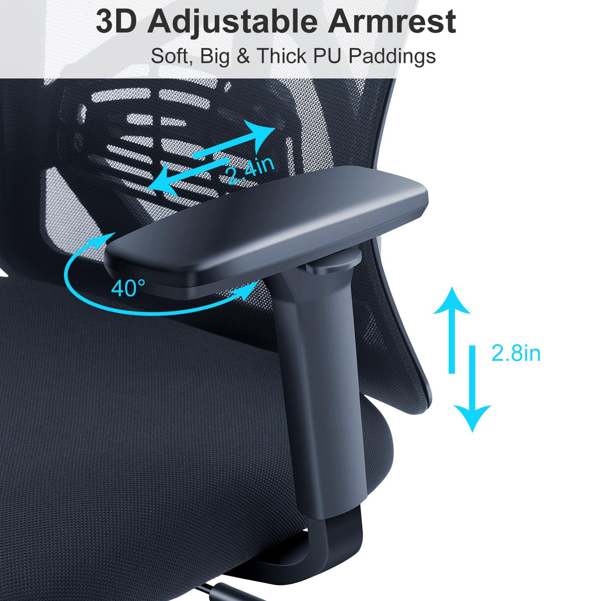 Ticova Ergonomic Office Chair - High Back Desk Chair with Adjustable Lumbar Support, Headrest & 3D Armrest - 130°Rocking Mesh Computer Chair