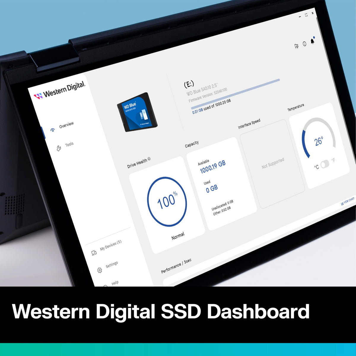 WD Blue SA510 1TB SSD, 2.5" SATA SSD, up to 560 MB/s, SSD 1TB, Includes Acronis True Image for Western Digital, Disk & Cloning Migration, Flexible backup & recovery, ransomware protection