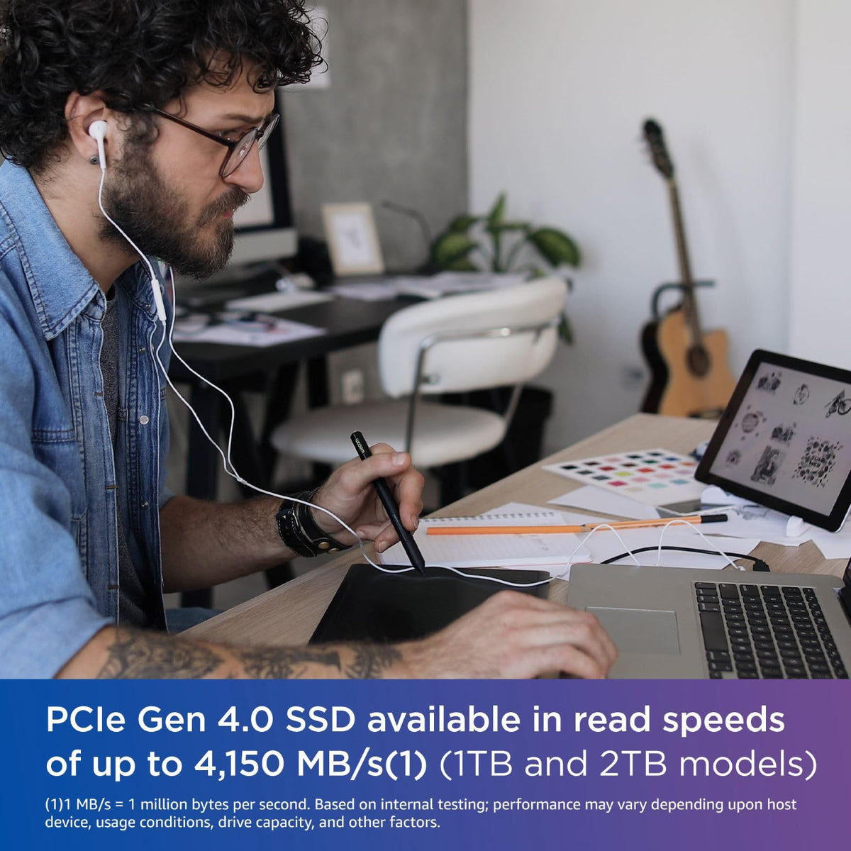 WD Blue SN580 1TB SSD, NVMe SSD, M.2 2280, PCIe Gen3, up to 4150 MB/s read speeds, nCache 4.0 Technology Includes Acronis True Image for Western Digital
