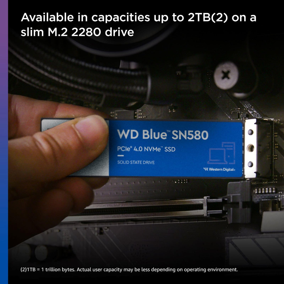 WD Blue SN580 1TB SSD, NVMe SSD, M.2 2280, PCIe Gen3, up to 4150 MB/s read speeds, nCache 4.0 Technology Includes Acronis True Image for Western Digital