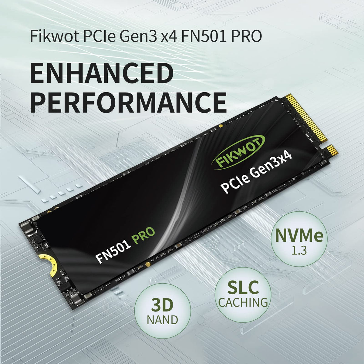 Fikwot FN501 Pro NVMe SSD 512GB M.2 2280 Up to 3500MB/s PCIe Gen3 x4 3D TLC NAND Internal Solid State Drive, SLC Cache Compatible with Laptops & Desktops