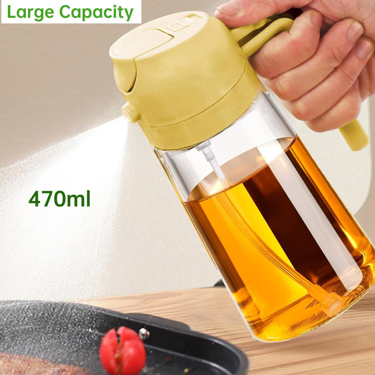 TKSDWBLTY 4 Pack 16oz/470 ml Olive Oil Dispenser Bottle 2 in 1 Clear Glass Oil Sprayer and Container Refillable Vinegar Dispenser with Automatic Cap Portable Spray Bottle for Cooking Baking Orange