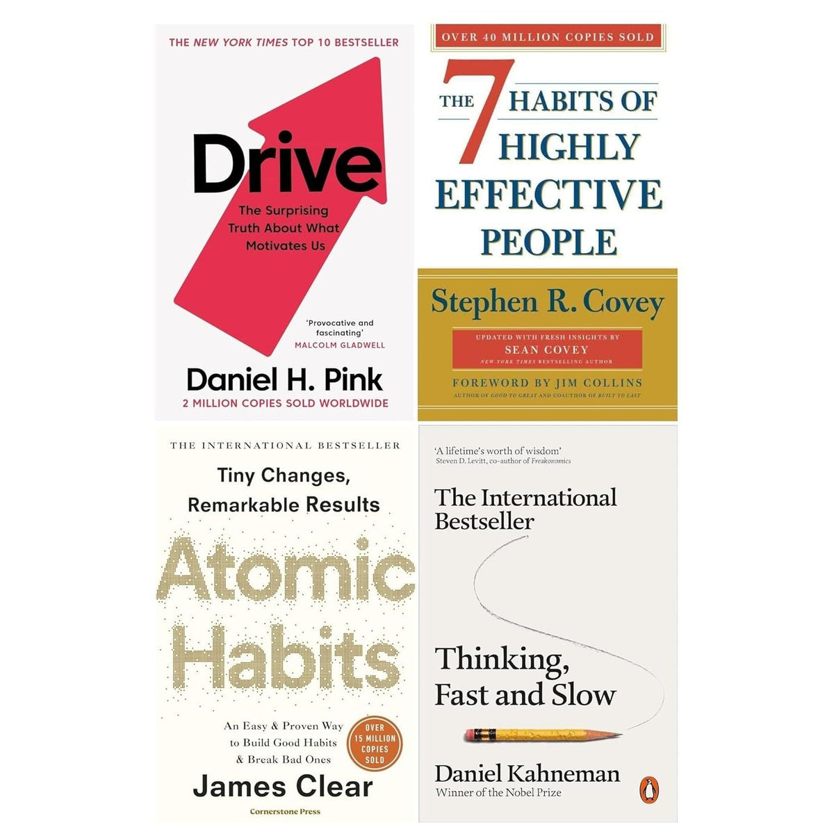 Thinking Fast and Slow, Drive, Atomic Habits and 7 Habits of Highly Effective People 4 Books Collection Set - OilBoyal
