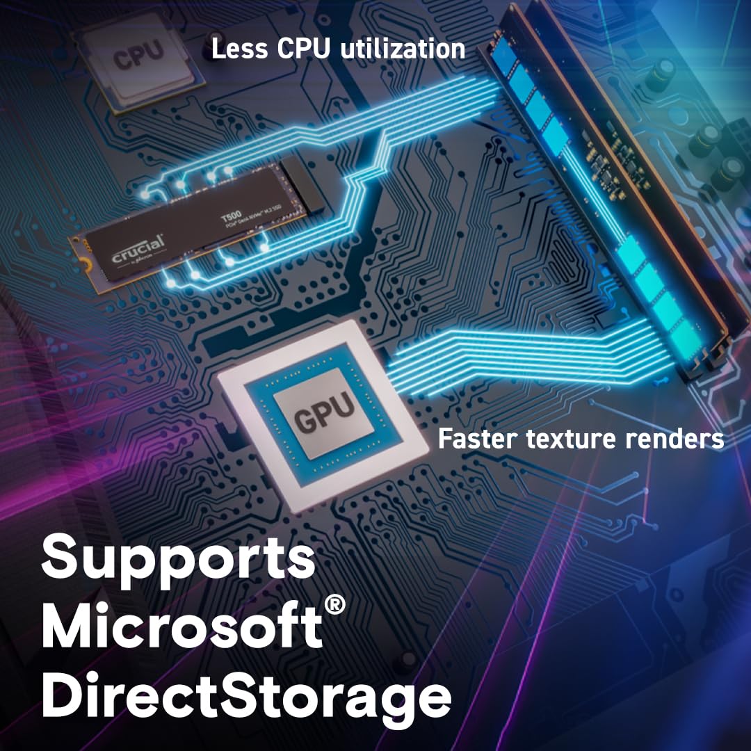 Crucial T500 1TB SSD PCIe Gen4 NVMe M.2 Internal Gaming SSD, Up to 7300MB/s, TLC NAND, Laptop and Desktop Compatible, Microsoft DirectStorage, Solid State Drive - CT1000T500SSD8