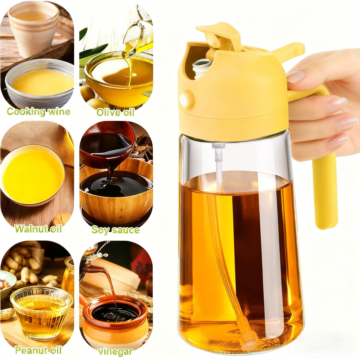 TKSDWBLTY 4 Pack 16oz/470 ml Olive Oil Dispenser Bottle 2 in 1 Clear Glass Oil Sprayer and Container Refillable Vinegar Dispenser with Automatic Cap Portable Spray Bottle for Cooking Baking Orange