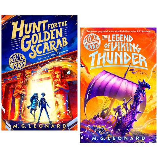Time Keys Series by M. G. Leonard Illustrated 2 Books Collection Set (Hunt for the Golden Scarab & The Legend of Viking Thunder) - OilBoyal