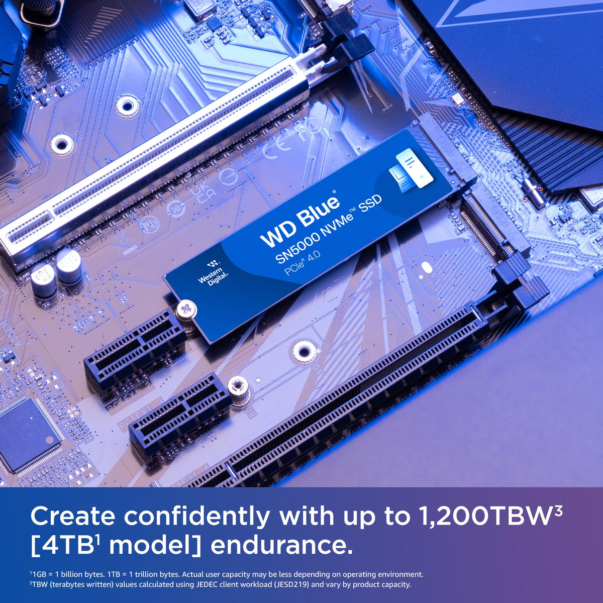WD Blue SN5000 4TB SSD, M.2 2280 NVMe SSD, Read speeds up to 5500 MB/s, PCIe Gen4, nCache Technology, Free Acronis True Image data migration software, Internal solid state drive.