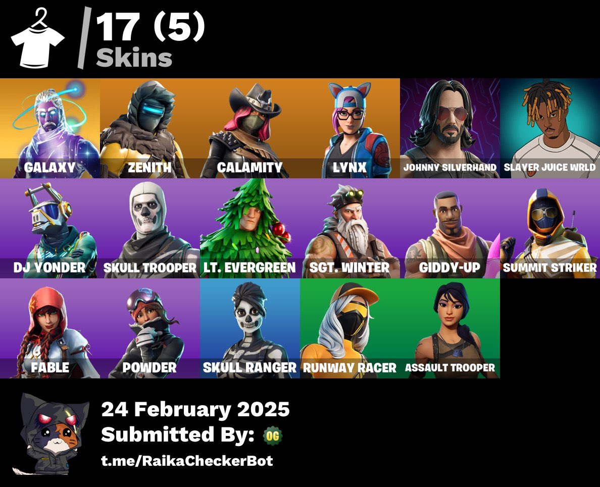 Fortnite Account - Galaxy, Skull Trooper, Juice WRLD, Johnny Silverhand | 17 Skins