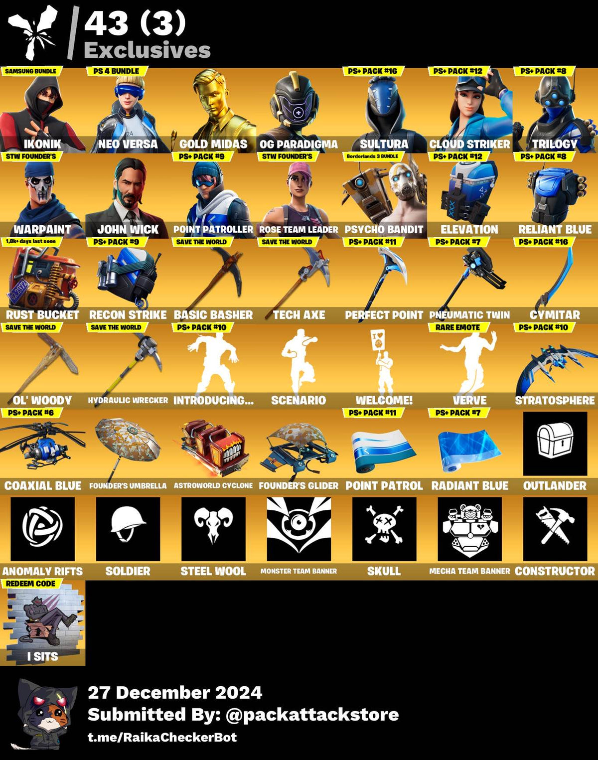 Fortnite Account - 123 skins | IKONIK, OG STW, John Wick, Psycho Bandit